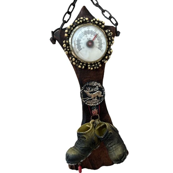 Vintage Rustic Thermometer Wall Plaque Hanging Hiking Boots Cabin Lodge Decor - Picture 3 of 8